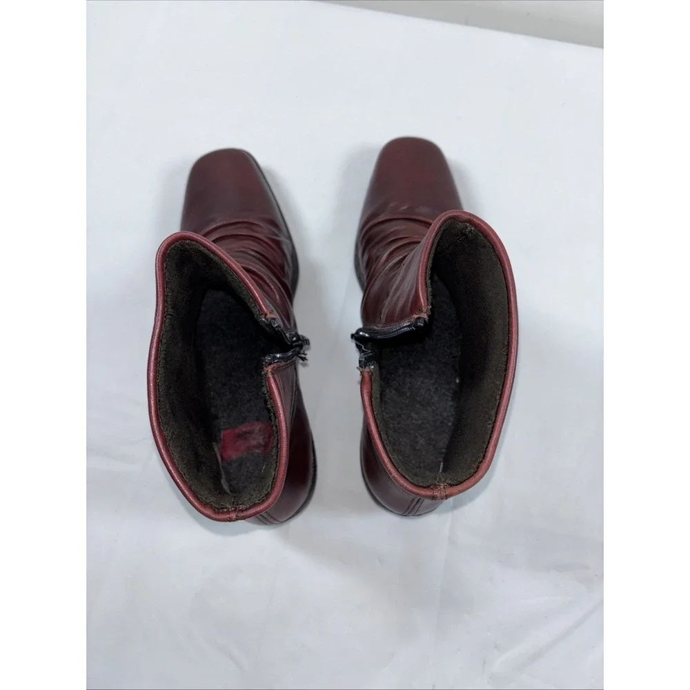 Rieker Kendra 40 Burgundy Soft Leather Ankle Boots Slouch‎ Shoes Zip Up Comfort